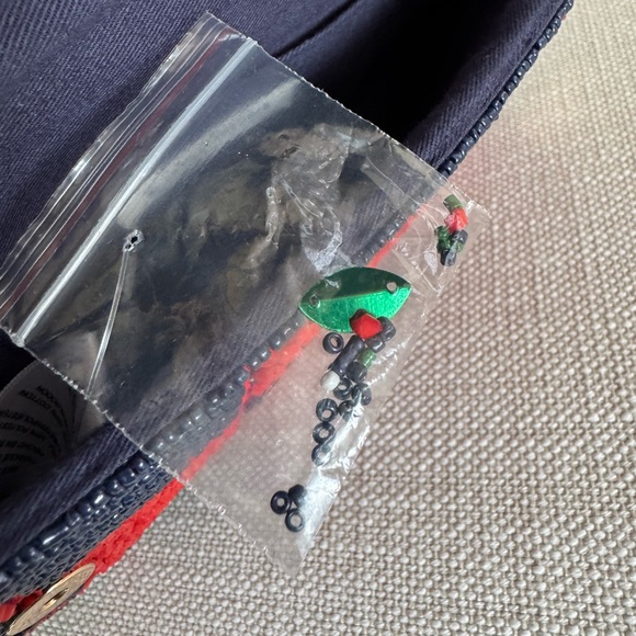 ANTHROPOLOGIE NWT The Fiona Beaded Checkered Floral Shoulder Bag Red Navy - Picture 8 of 8